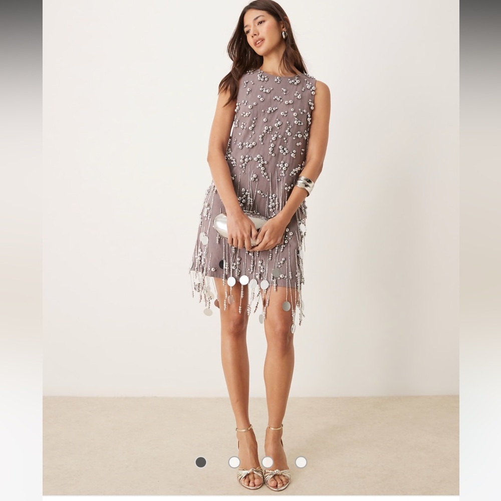 ASOS Gray Embellished Tiered Mini Dress - Picture 2 of 8